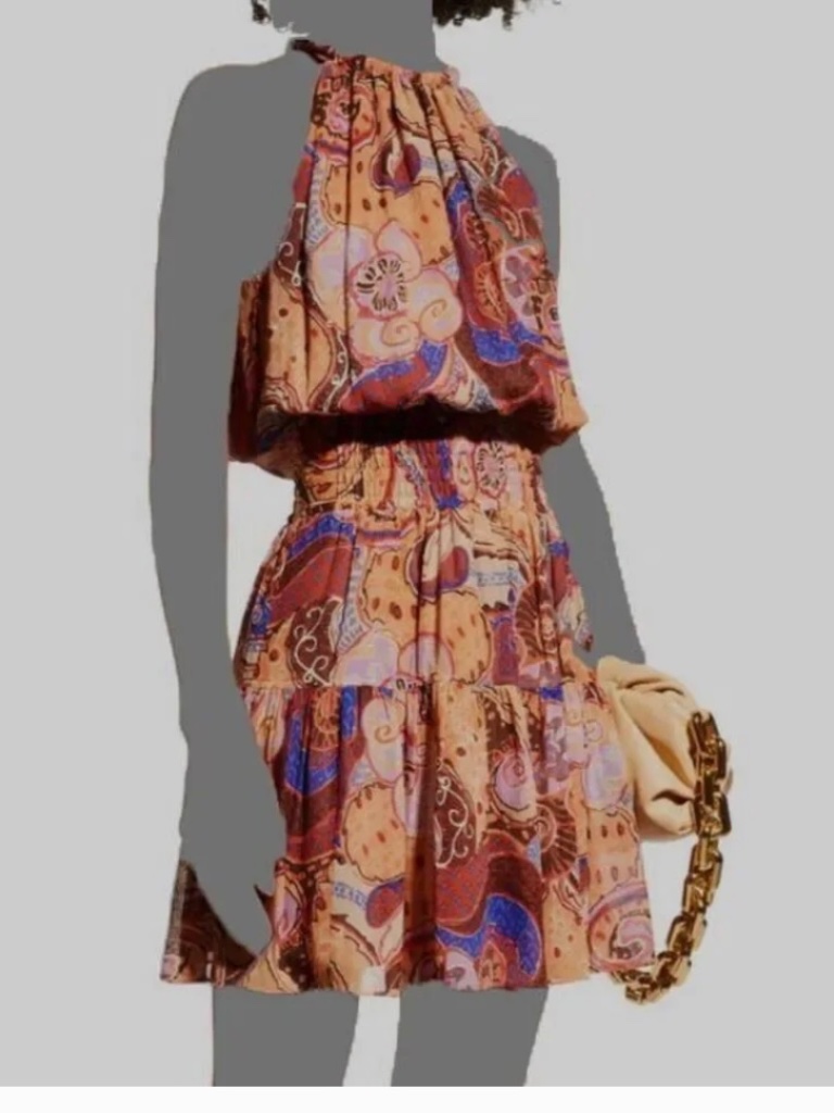 $495 A.L.C. Women's Beige Cory Paisley Sleeveless High Neck Mini Dress Size 4